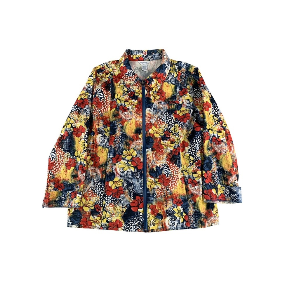 City Blues by Koret Jacket Womens Large Floral Zip Up Casual Retro Print 98 NWT